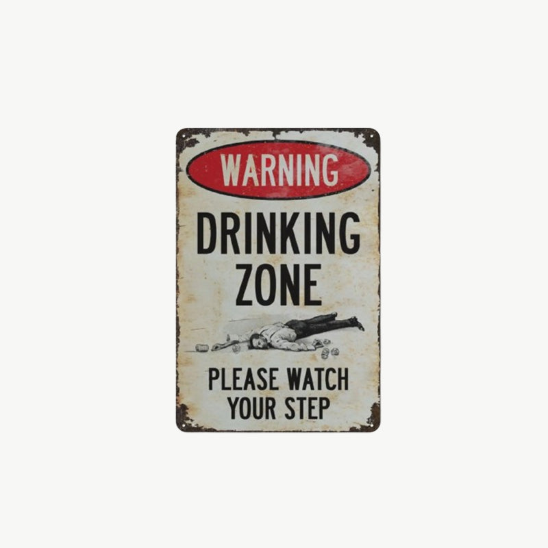 Funny Warning Drinking Zone Vintage Bar Metal Sign （2pcs）🍻🚧
