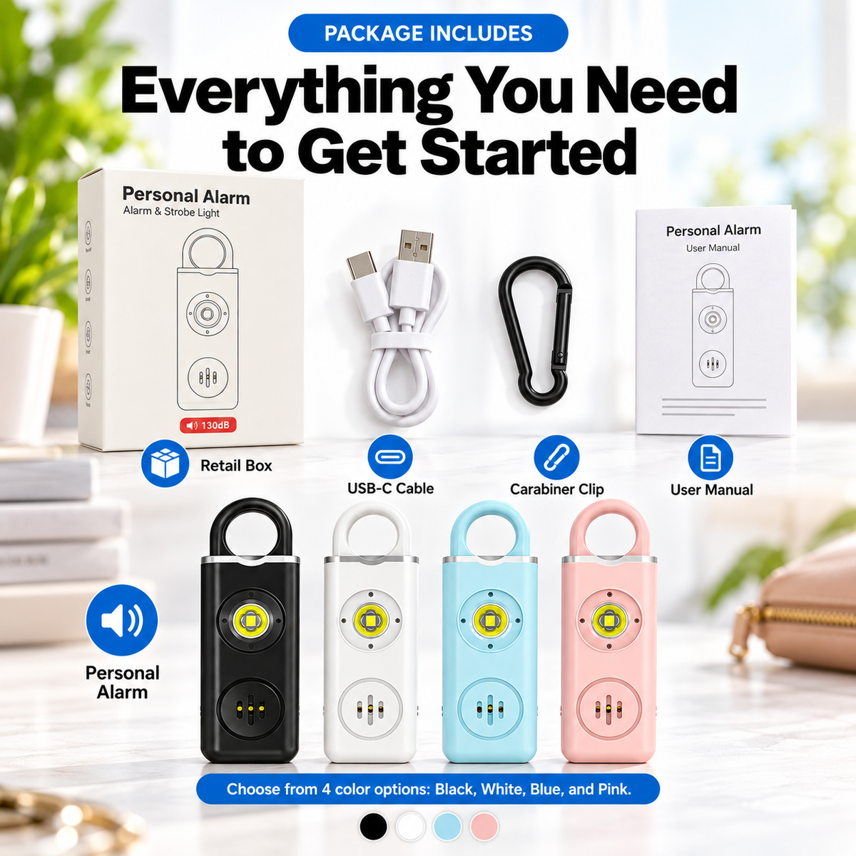 🚨 130dB Personal Safety Alarm 🔦 Rechargeable LED Emergency Alarm Keychain