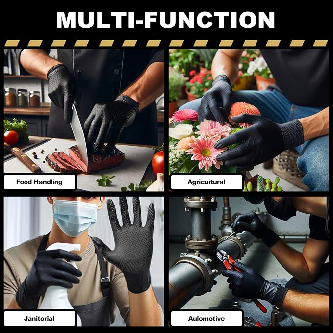 Industrial Black Nitrile Diamond Texture Grip Disposable Gloves