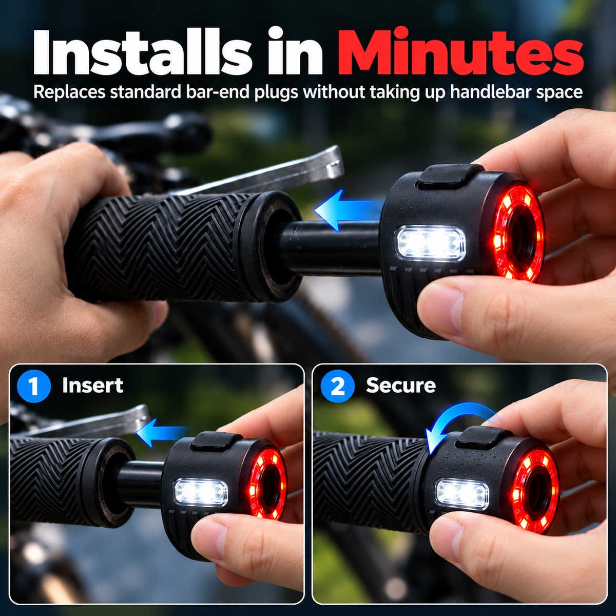 🚴(A pair) Dual-Direction Handlebar Safety Lights – USB Rechargeable Front & Rear Bike Lights with Hidden Bar-End Installation