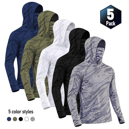 Men's Quick-Dry Tactical Hoodie with Face Covering (5-Pack)