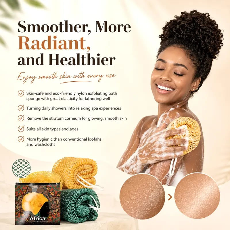 🧼✨ Traditional African Bath Tool | Ethically Sourced Net Sponge – Removes Dead Skin – Leaves Skin Smooth