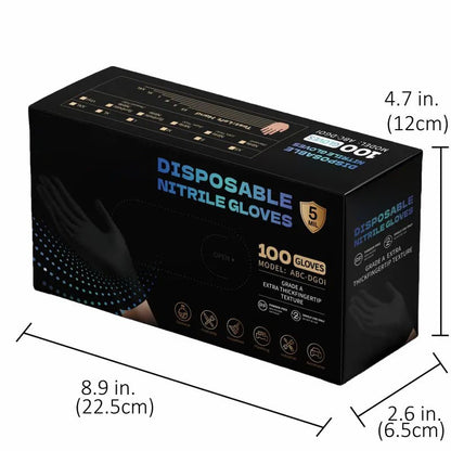 Black Nitrile Gloves, 6mil Heavy Duty Soft Disposable Gloves, 100 Count Latex Free Powder Free Reusable