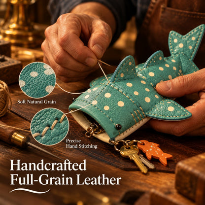 ✂️ Premium Leather Whale Shark Coin Purse | Hand-Stitched Ocean Key Holder