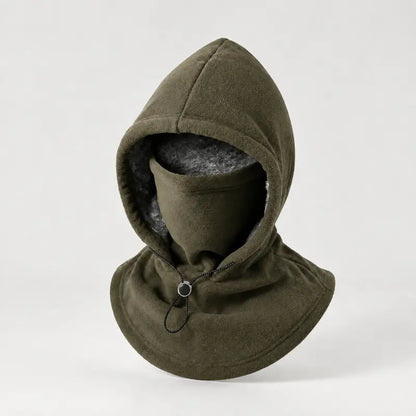 Unisex Cold Weather Fleece Balaclava Hat - Thick Fleece Linings, Windproof Full Face Cover with Hood & Neck Gaiter