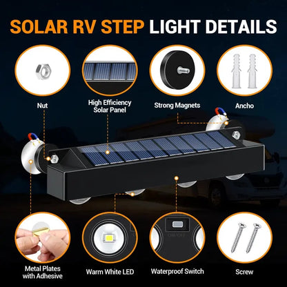🏆 35K+ SOLD! 🚌 RV Solar Step Lights | Magnetic, IP65 Waterproof, 8‐Hour Warm Glow, Auto On/Off ✨