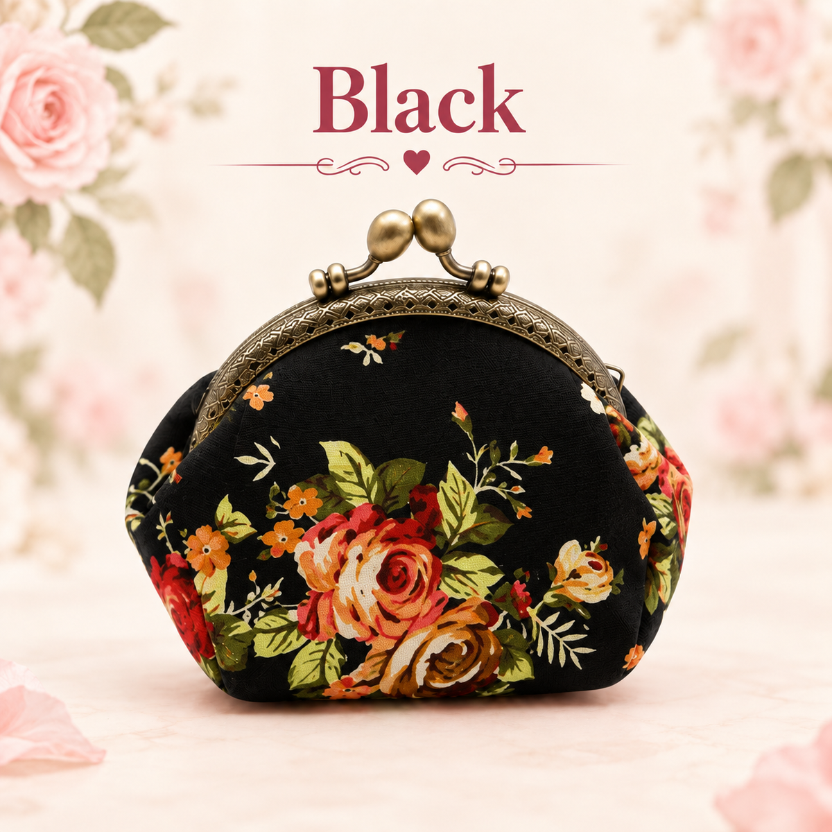 Vintage Floral Kiss-Lock Coin Purse – Compact Pouch for Cards, Coins, Keys & Small Essentials