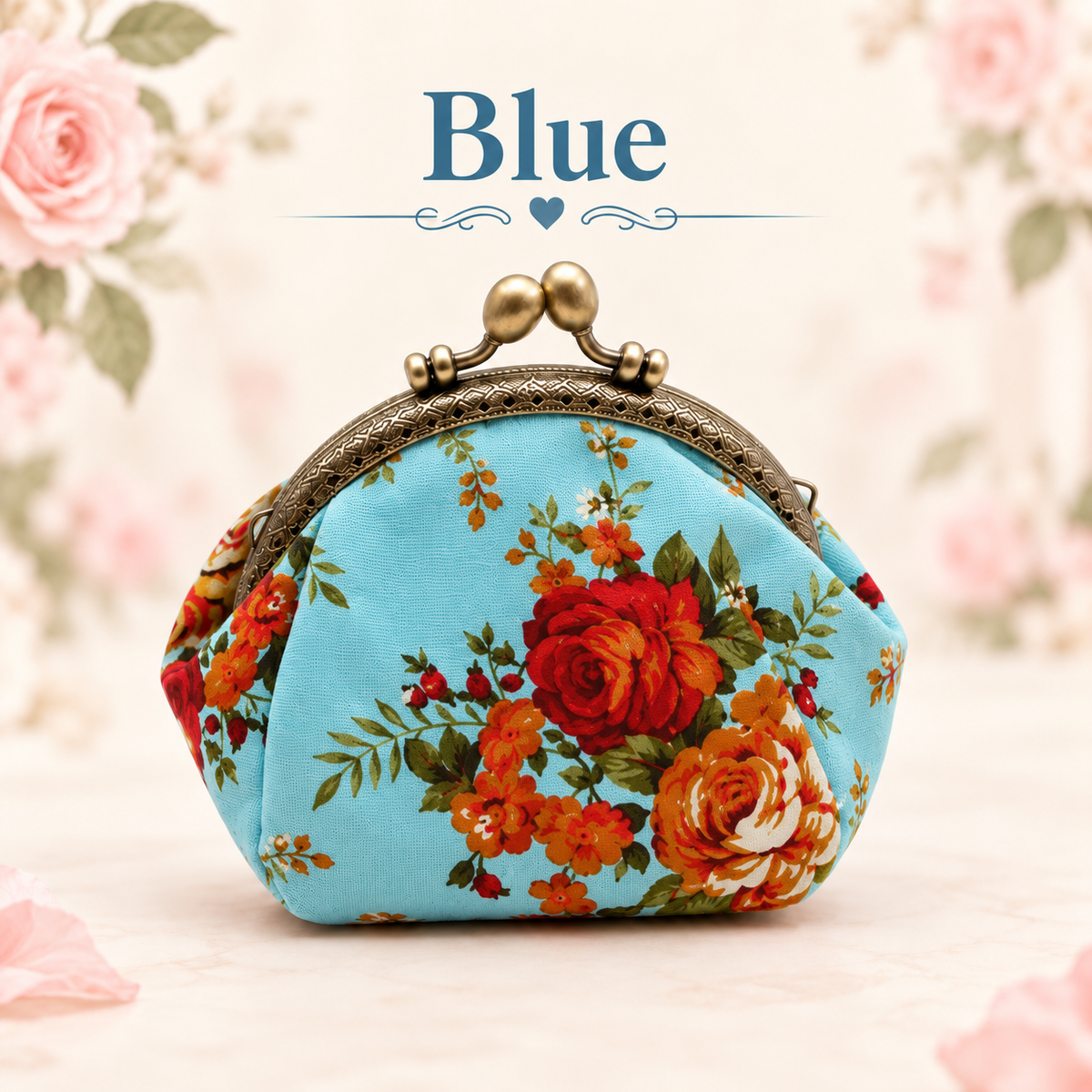Vintage Floral Kiss-Lock Coin Purse – Compact Pouch for Cards, Coins, Keys & Small Essentials