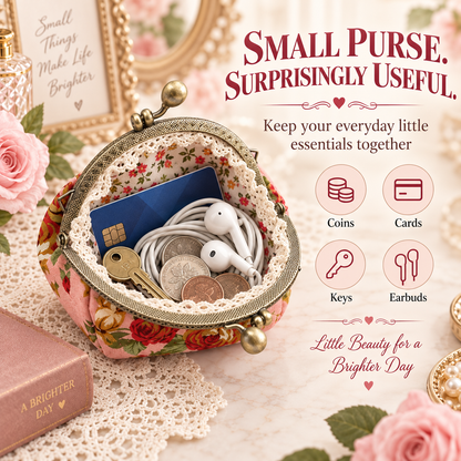 Vintage Floral Kiss-Lock Coin Purse – Compact Pouch for Cards, Coins, Keys & Small Essentials