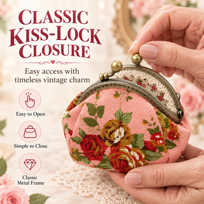 Vintage Floral Kiss-Lock Coin Purse – Compact Pouch for Cards, Coins, Keys & Small Essentials