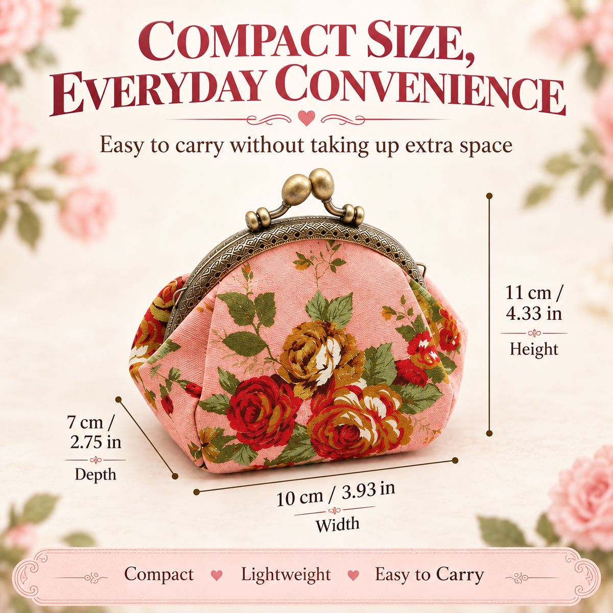 Vintage Floral Kiss-Lock Coin Purse – Compact Pouch for Cards, Coins, Keys & Small Essentials
