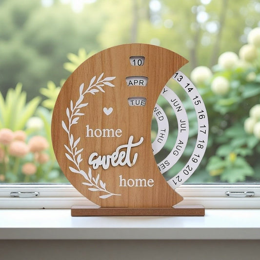 📅Wooden Perpetual Calendar Handcrafted Rotatable Discs Vintage Rustic No Need to Replace Yearly