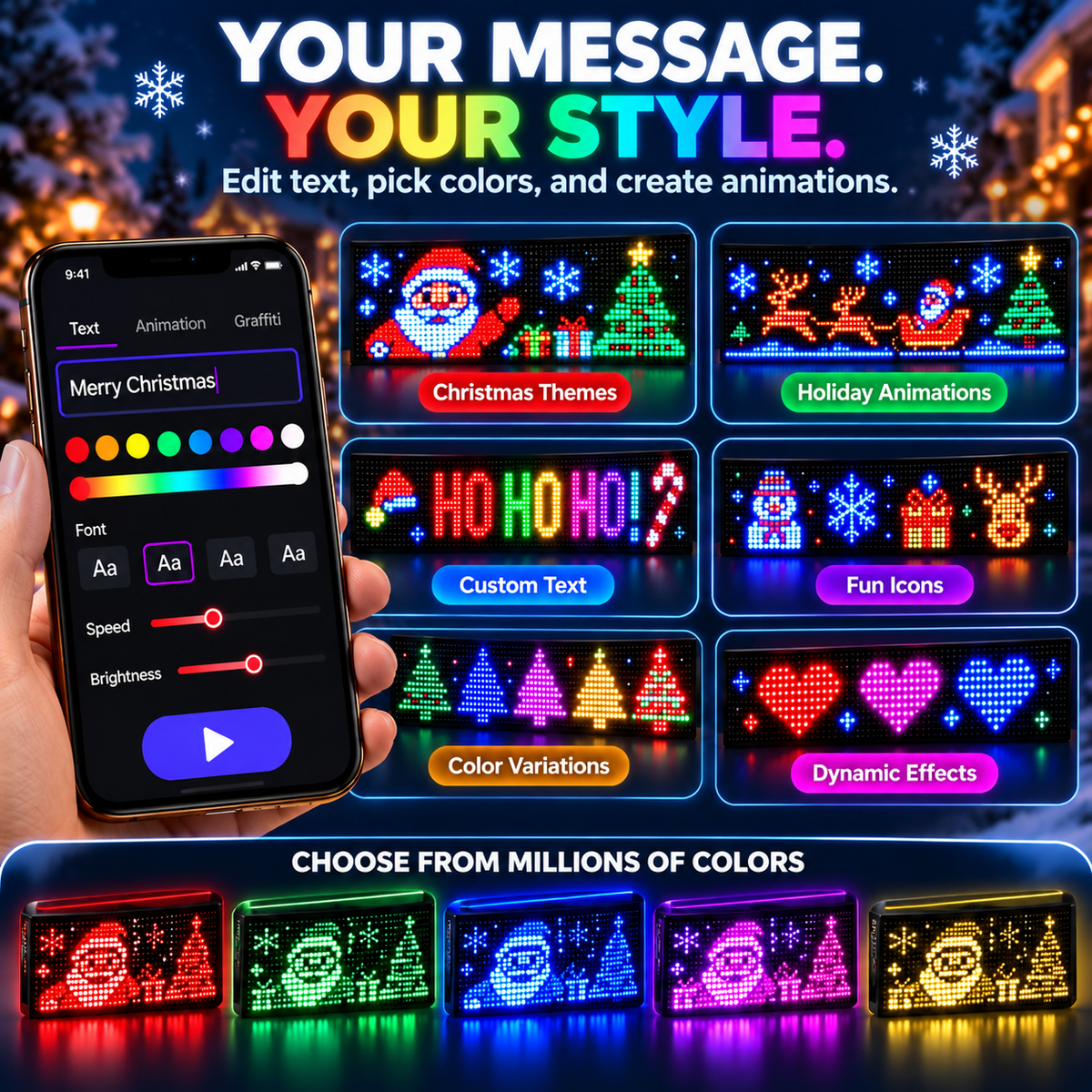 🚗🎄 Smart LED Pixel Car Display — App-Controlled Custom Text, Colors & Animations🎄