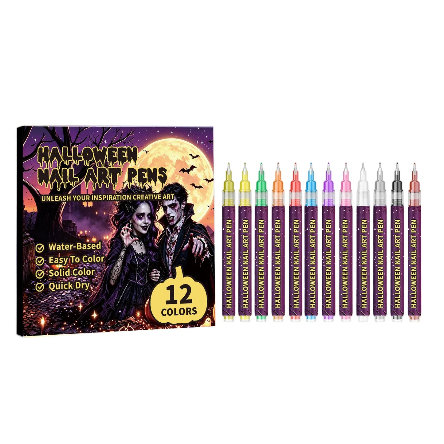 🎨12 Colors Halloween Nail Art Pens✨Water‑Based Quick Dry Face & Body Painting Marker For Festival Party DIY