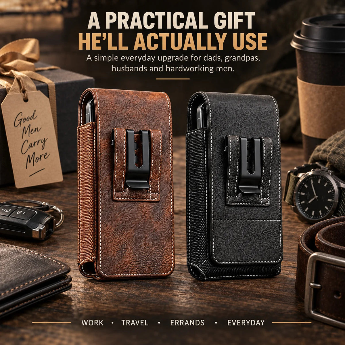 🔥 Early Black Friday Deal –Men’s Waist Phone Pouch with Magnetic Closure, Card Slot & Metal Belt Clip
