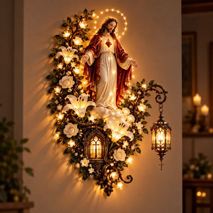 Illuminated Virgin Mary Floral Wall Decor