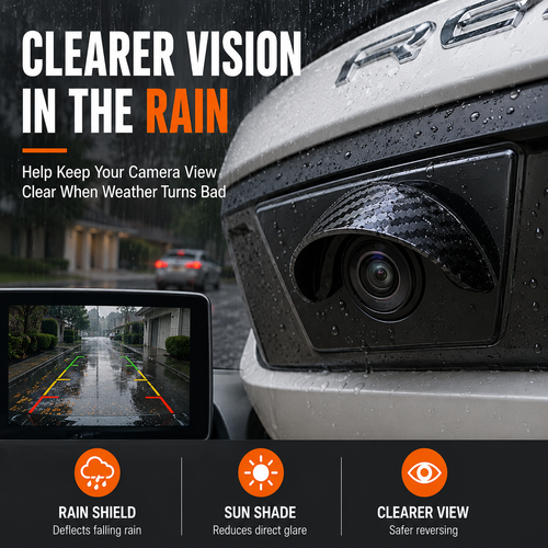 Car Backup Camera Rain Shield – Carbon Fiber Sun Visor, Protects Rear & Side Camera Lens from Rain & Glare (4/8 PCS)