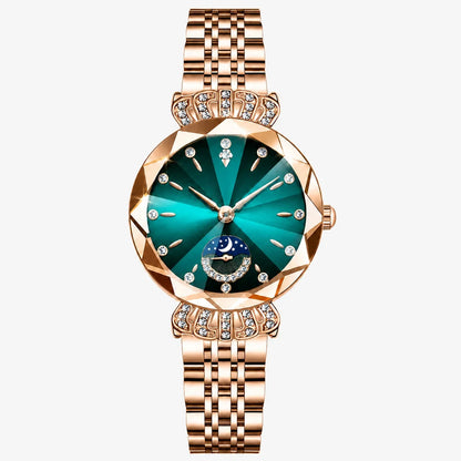 👑 Luxurious Rose Gold Crystal Quartz Watch – Diamond Cut Vintage Wristwatch✨