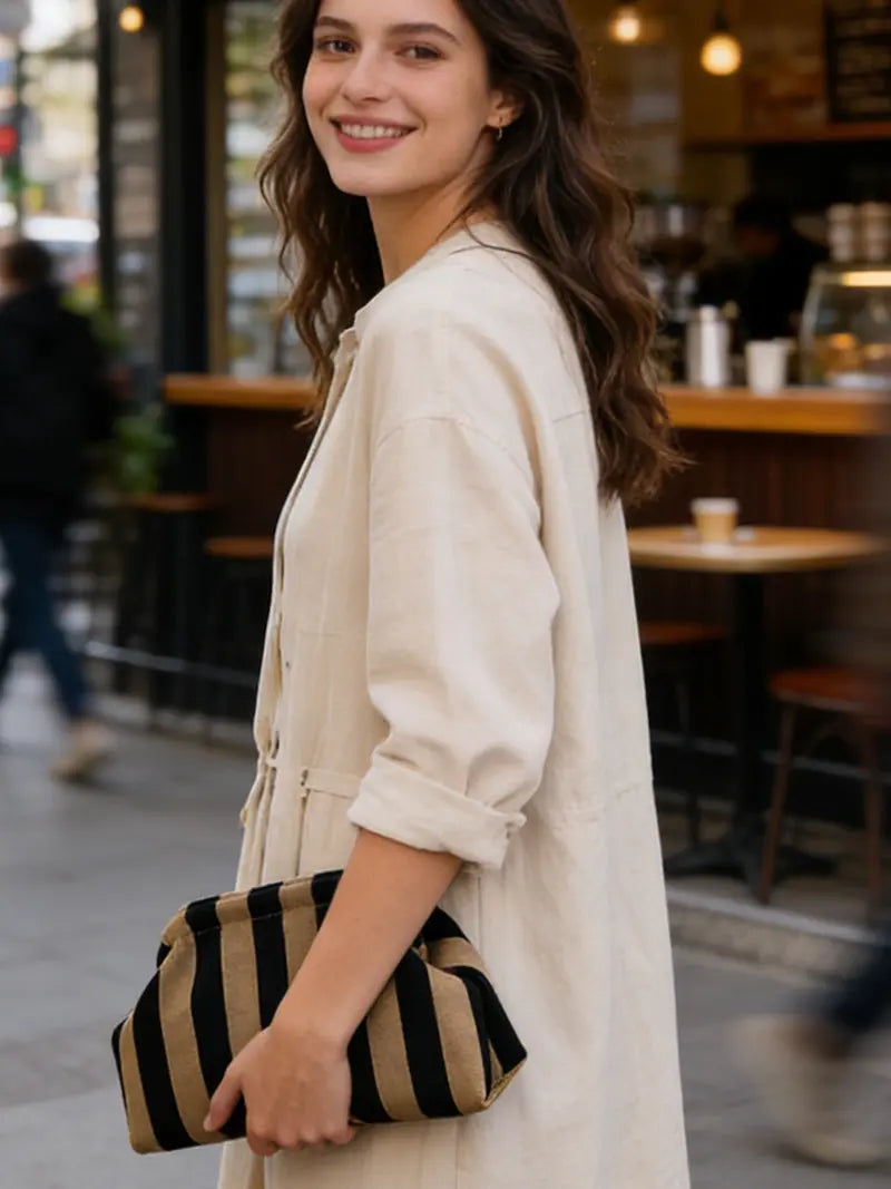 Women's Striped/diamond Dot Cloud Handbag
