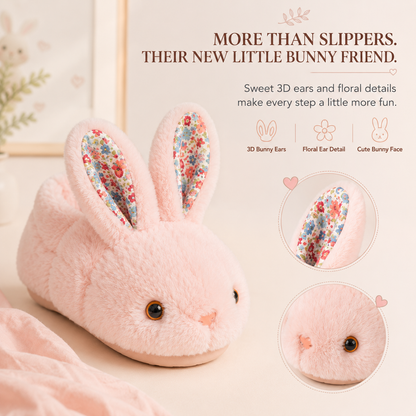 ✨ Cozy Bunny House Slippers for Kids – Plush 3D Ears, Floral Details & Textured Indoor Sole 🐰💗