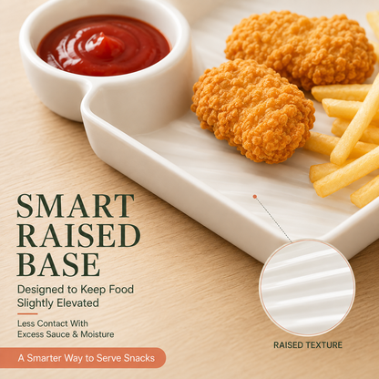 Snack & Dip Serving Plate – Built-In Sauce Cup, Raised Base & Easy-Stack Design