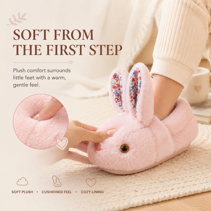 ✨ Cozy Bunny House Slippers for Kids – Plush 3D Ears, Floral Details & Textured Indoor Sole 🐰💗