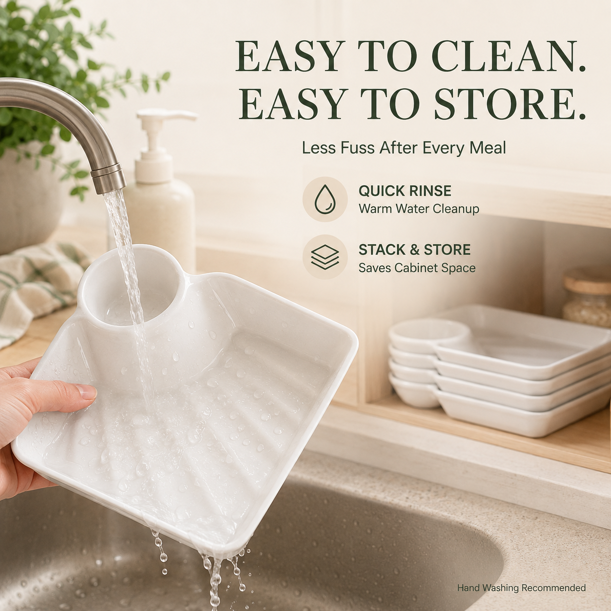 Snack & Dip Serving Plate – Built-In Sauce Cup, Raised Base & Easy-Stack Design