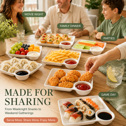 Snack & Dip Serving Plate – Built-In Sauce Cup, Raised Base & Easy-Stack Design
