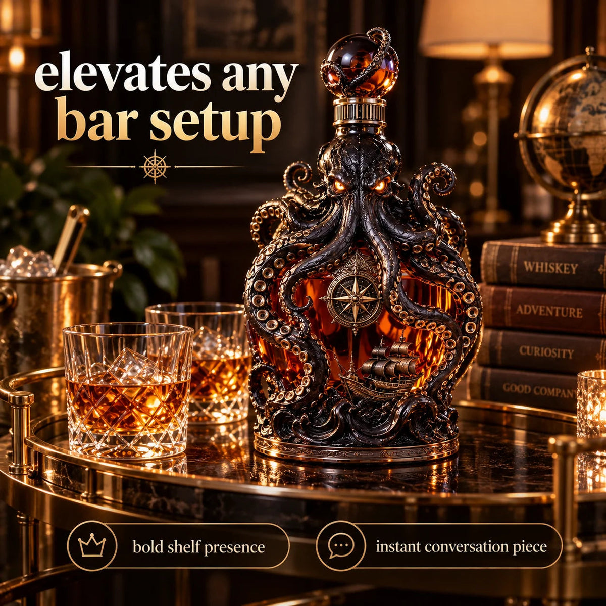🔥LAST DAY 49% OFF -🐙kraken Voyage Octopus Whiskey Decanter | Gothic Nautical Bar Centerpiece