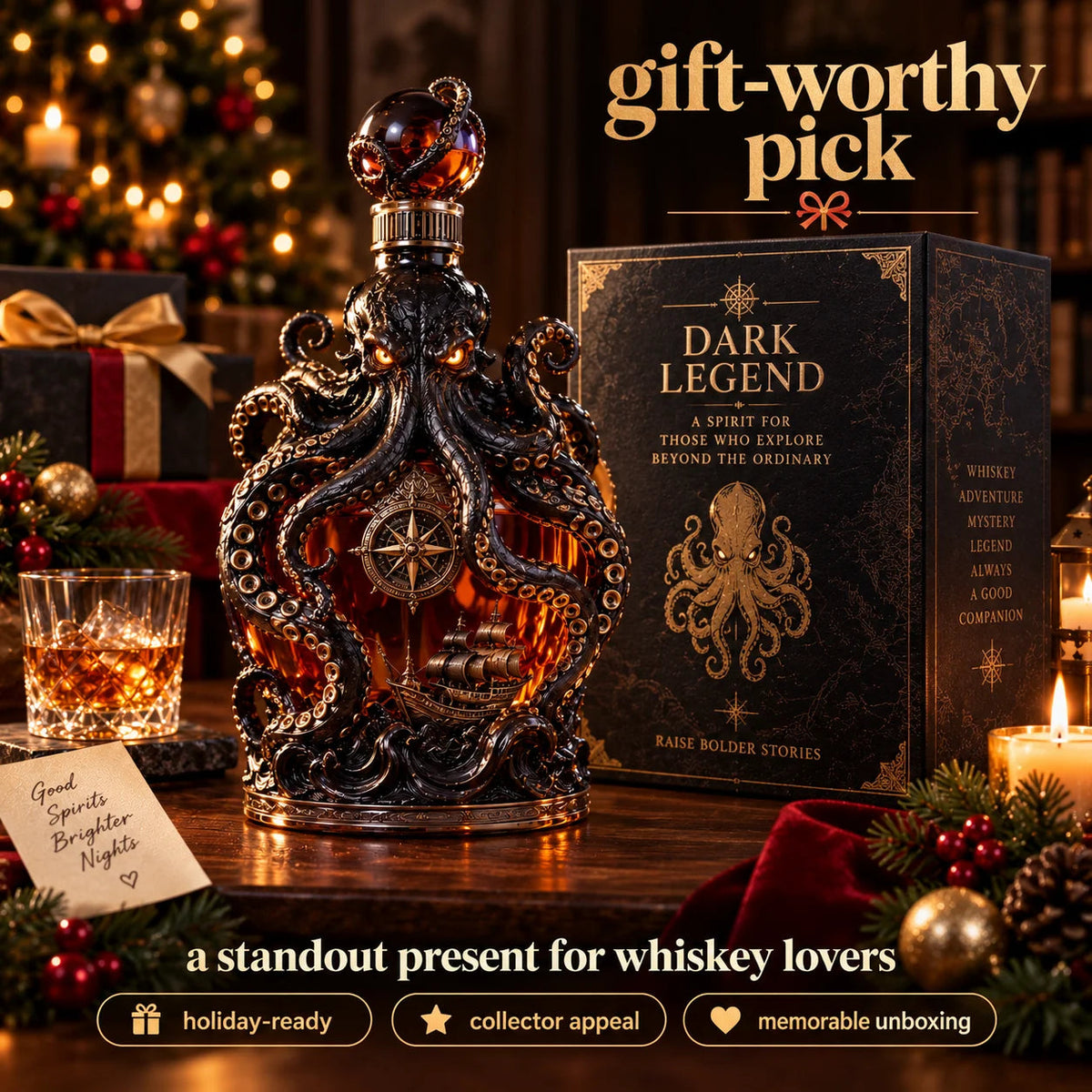 🔥LAST DAY 49% OFF -🐙kraken Voyage Octopus Whiskey Decanter | Gothic Nautical Bar Centerpiece