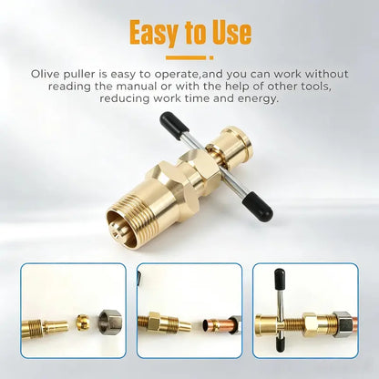 Compression Sleeve Puller Tool for 1/2" & 3/4" Brass Pipes, Rust-Resistant Ferrule Remover, Pipe Ring Extraction Kit for Corroded/Frozen Supply Stops, Removes Nut & Ferrule Safely – No Pipe Damage (Fits NPT 1/2", 3/4")