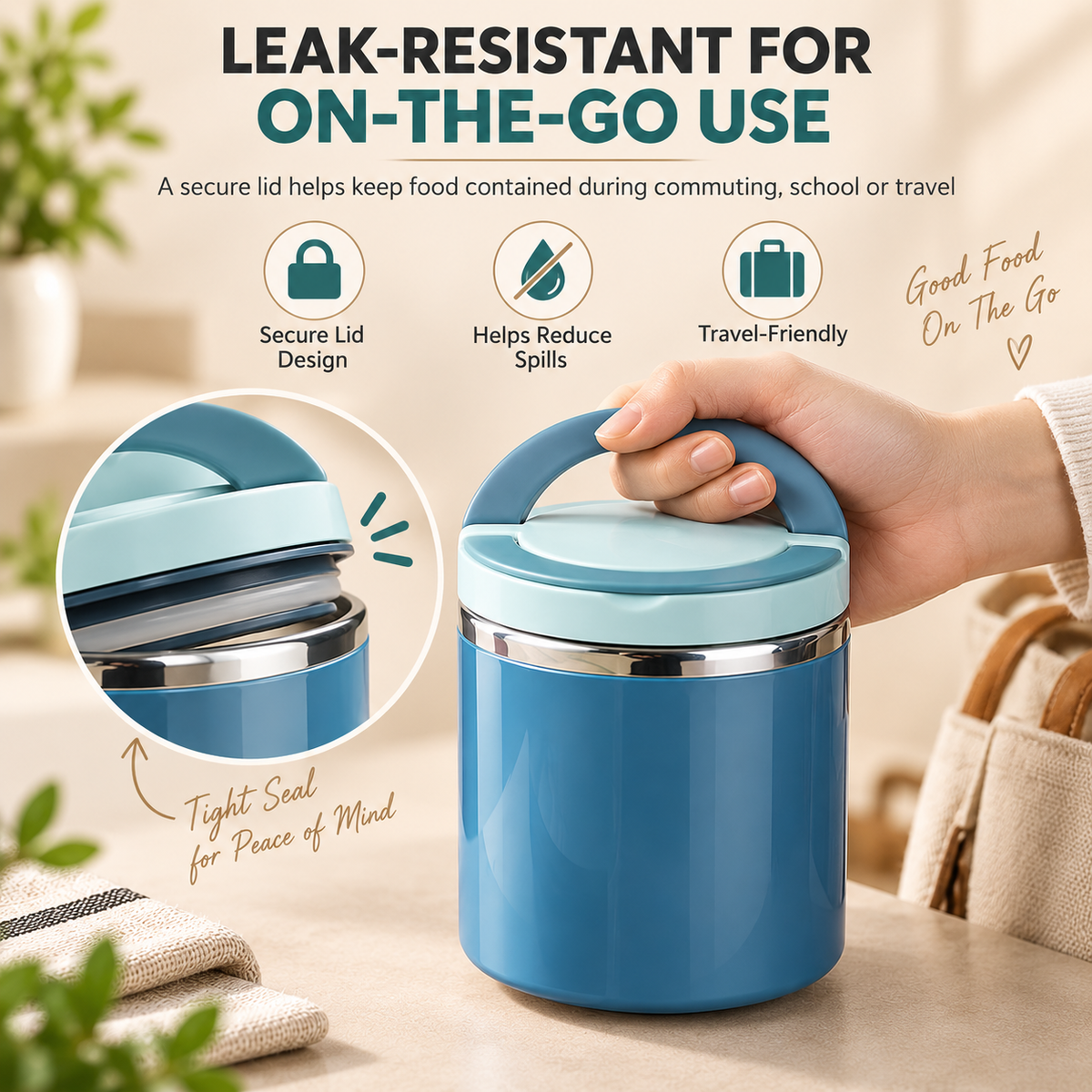 Insulated Stainless Steel Lunch Container with Carry Handle – Leak-Resistant Thermal Food Jar