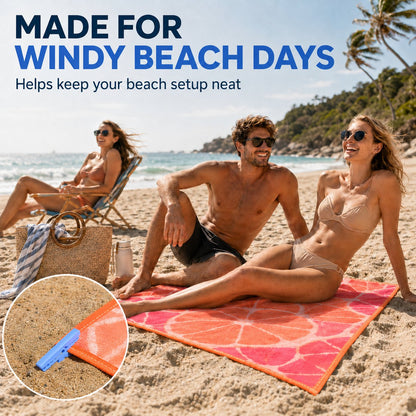 🏖️ Beach Towel & Blanket Anchor Clips – 4-Pack Windproof Sand Stakes for Beach, Camping & Picnics