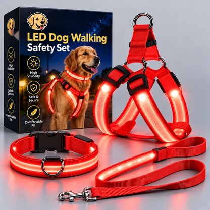 🐾 LED Light-Up Dog Harness & Leash Set – High-Visibility Gear for Night Walks 🌙