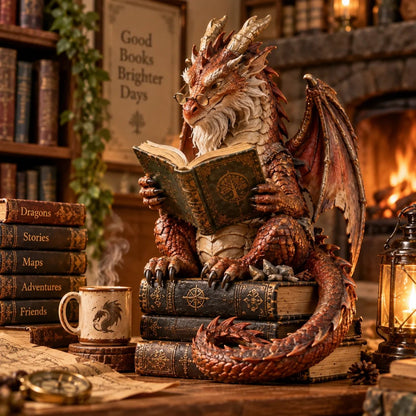 🐉 Wandering Scholar Dragon Figurine – Book Lover Gift