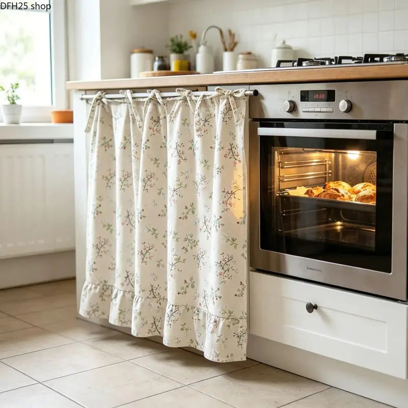Farmhouse-Style Stove Curtain, Gingham Grid Ruffle-Edge Tier Curtains, Rural Short Window Valance, Home Kitchen Dust Cover, Plaid Floral Window Treatments, Aesthetic House Decor, Unique Room Decor