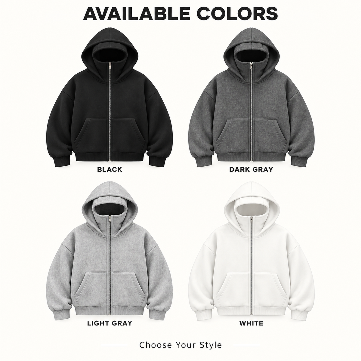 Full Zip Face Mask Hoodie - Premium Fleece Lined Hooded Sweatshirt, Trendy Y2K Streetwear Jacket for Spring & Fall 🧥