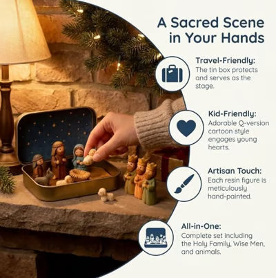 Religious Pocket-Size Mini Nativity Scene Set with Storage Box