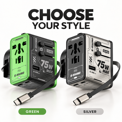 ⚡ 75W MAX All-in-One Travel Adapter – 5-Port Charging Hub with Built-In USB-C Cable 🌍🔌