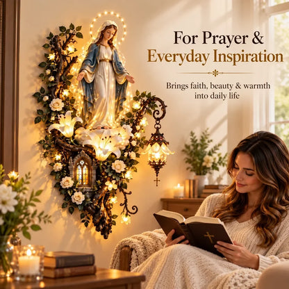 🙏✨ Glowing Blessed Mother Floral Wall Décor
