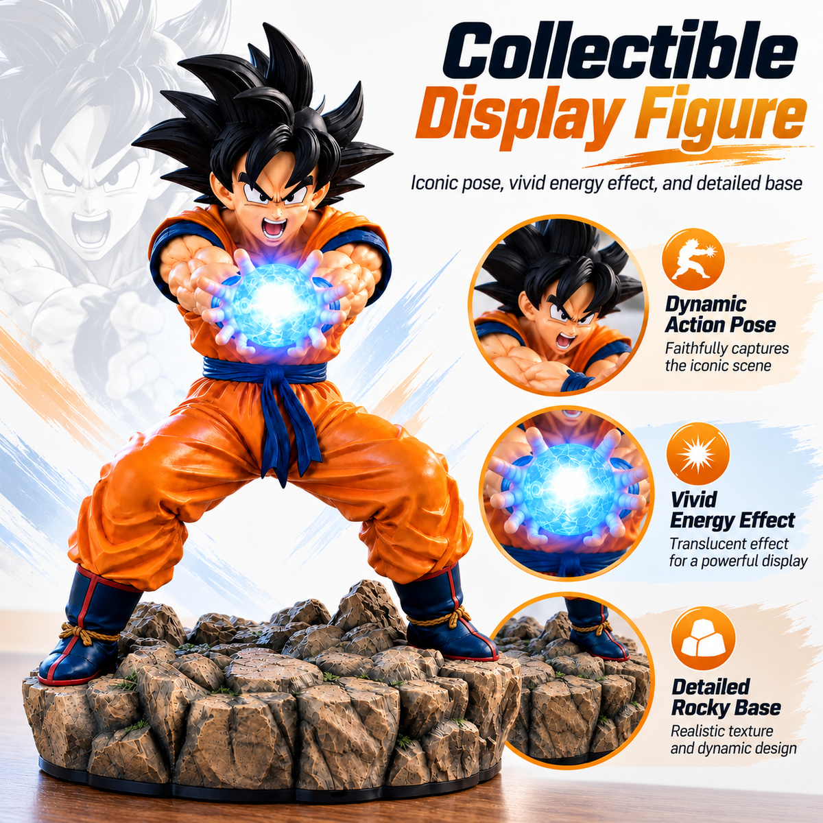 ⚡ Epic Energy Battle Figure – Dynamic Collectible Statue with Glowing Power Effect & Rocky Display Base