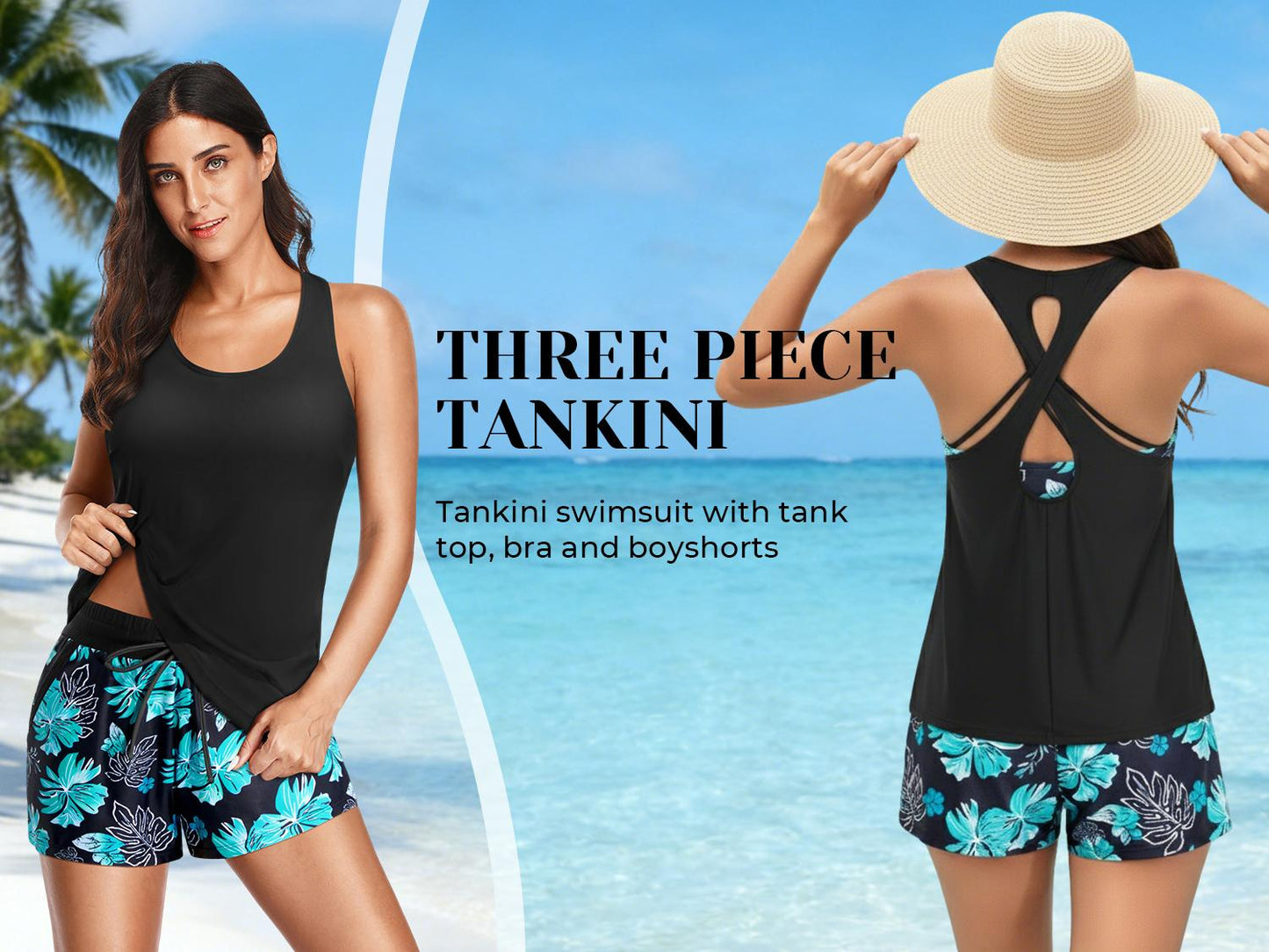 Three Piece Tankini with Shorts with Pockets