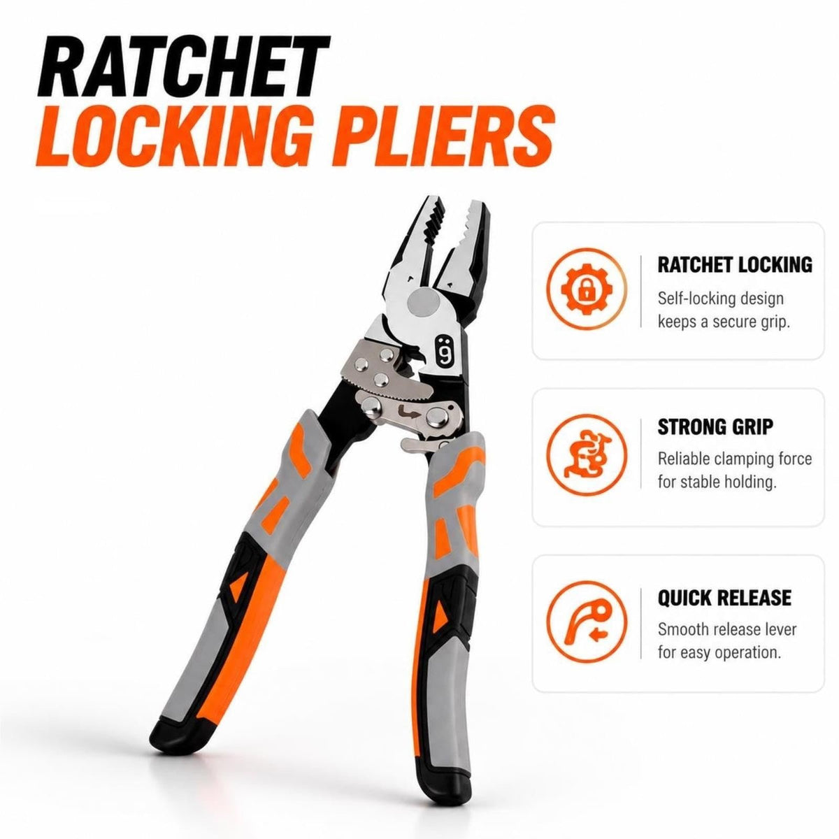 55-Steel Self-Locking Anti-Skid Ratchet Pliers | Heavy-Duty Wire Cutters & Holding Tool, Hands-Free Grip DIY Hardware for Automotive & Plumbing Projects 🔧⚙️
