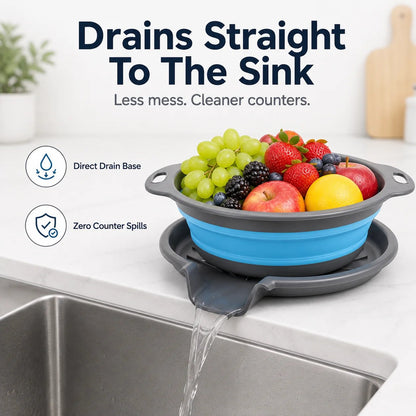 Collapsible Colander Set of 3 – Space-Saving Strainers with Draining Base | Small Medium Large