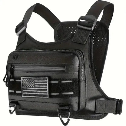 Black Unisex Tactical Chest Vest - Gorpcore Accessory with American Flag Patch, Ample Space