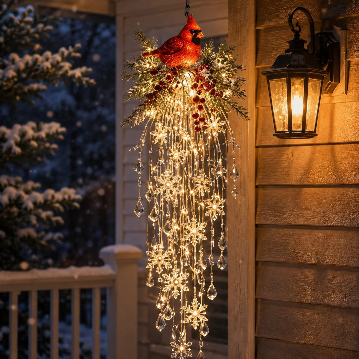 Crystal Cascade Christmas Light™ – Hängande LED-dekoration för verandan: snöflingor och kristaller ✨❄️