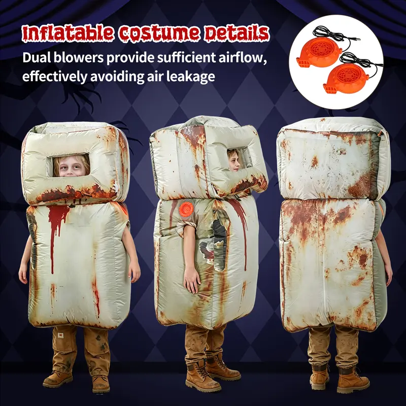 Kids Scary Halloween Inflatable Refrigerator Costume with LED Lights