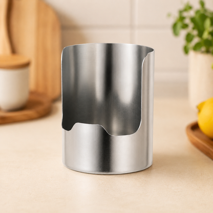 Stainless Steel Utensil Holder & Pot Lid Organizer – Rust-Proof, Drain Notch Design, Easy to Clean