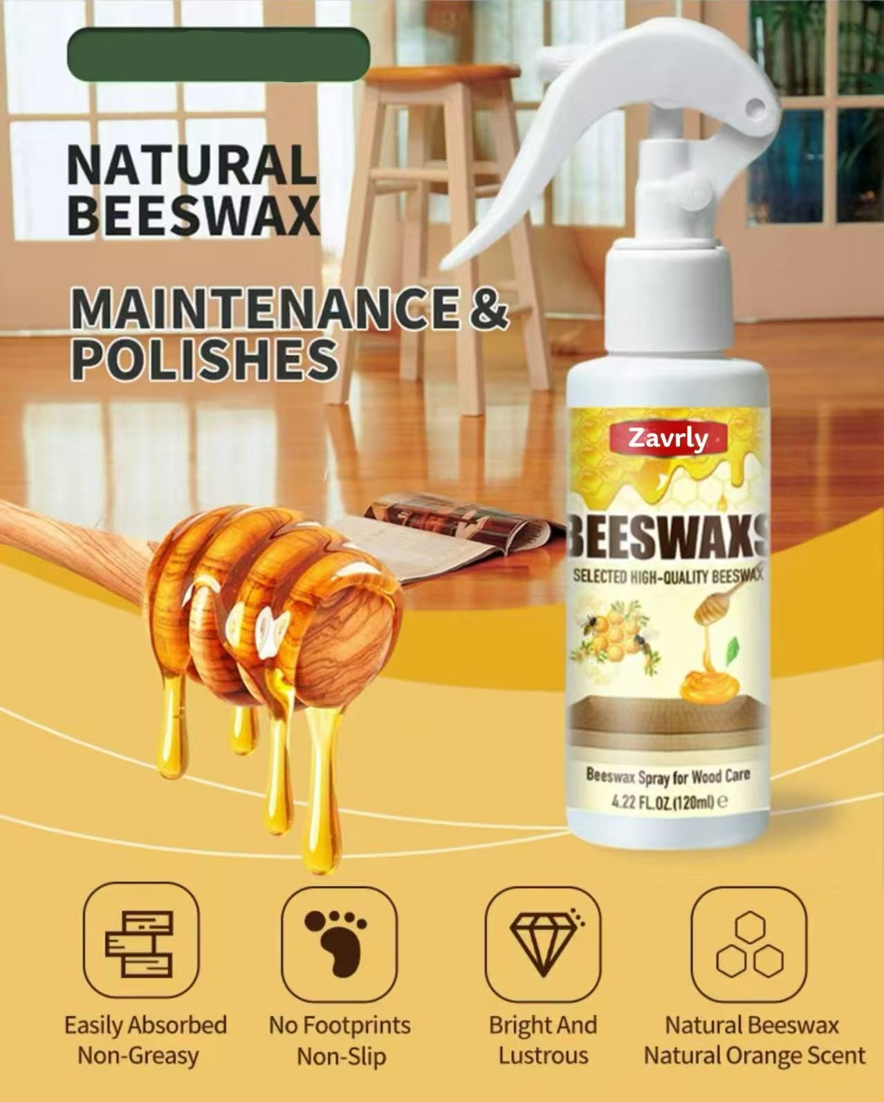 🎉🎉Beeswax Wood Polish Spray 120ml | Natural Shine & Protection for Furniture, Floors, Cabinets – Non-Greasy, Anti-Dust Finish