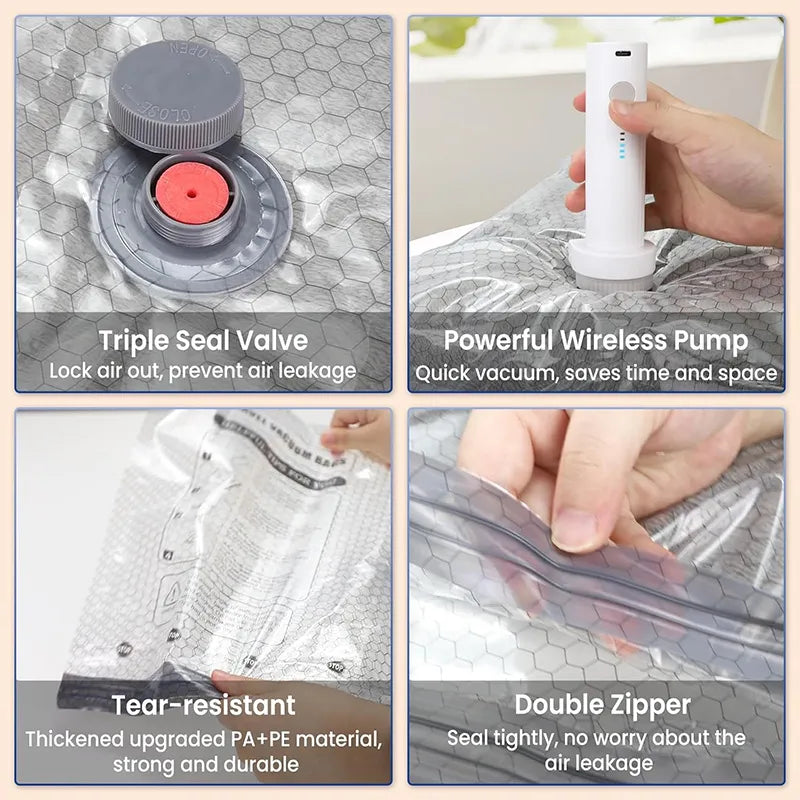 Cordless Travel Vacuum Storage Compression Bag Set